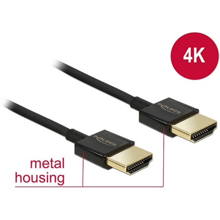 Delock HDMI 2.0 M/M video jelkábel 2m fekete slim premium 4K 60Hz