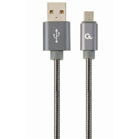 Gembird USB-A 2.0 -> USB-B 2.0 micro M/M adatkábel 2m szürke Premium spiral metal