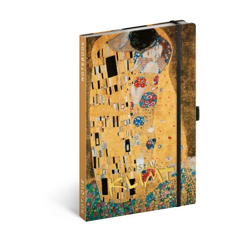 Keménytáblás notesz vonalas krémszínű lapokkal leszorító gumiszalaggal Gustav Klimt 130x210mm, Realsystem 2025.