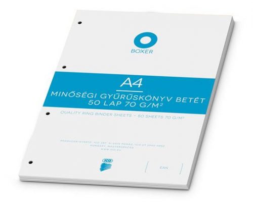 Gyűrűs könyv betét, A4, kockás, 50 lap, BOXER, fehér