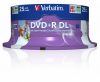 DVD+R lemez, kétrétegű, nyomtatható, no-ID, 8,5GB, 8x, 25 db, hengeren, VERBATIM "Double Layer"