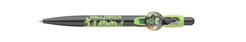 Golyóstoll, 0,8 mm, nyomógombos, sárgászöld mintás tolltest, ICO "Halloween", kék